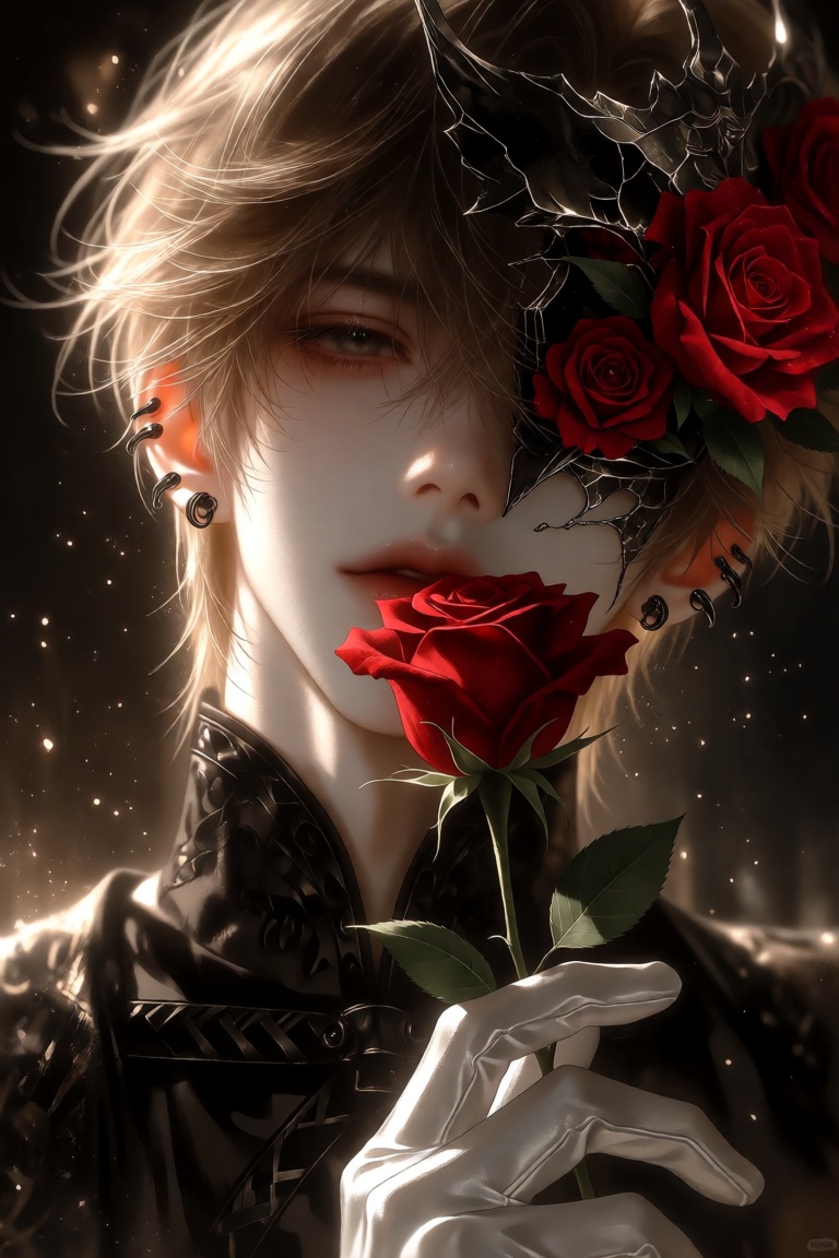 1 boy,  beautiful and mysterious young man,  pale smooth skin with soft blush on Tensor.Art