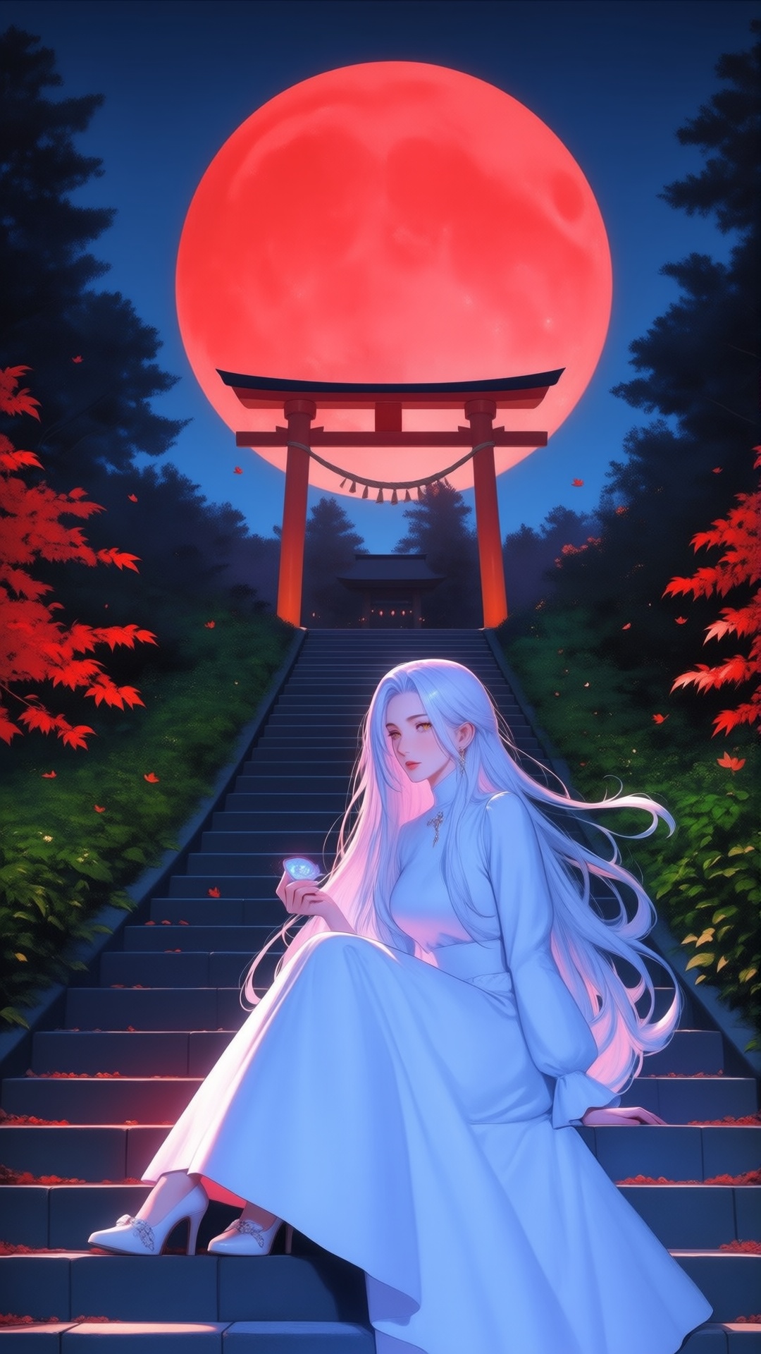 Japanese shojo manga magazine cover. Center foreground: - a vibrant,  stylized scene. "The image depicts a serene nighttim...