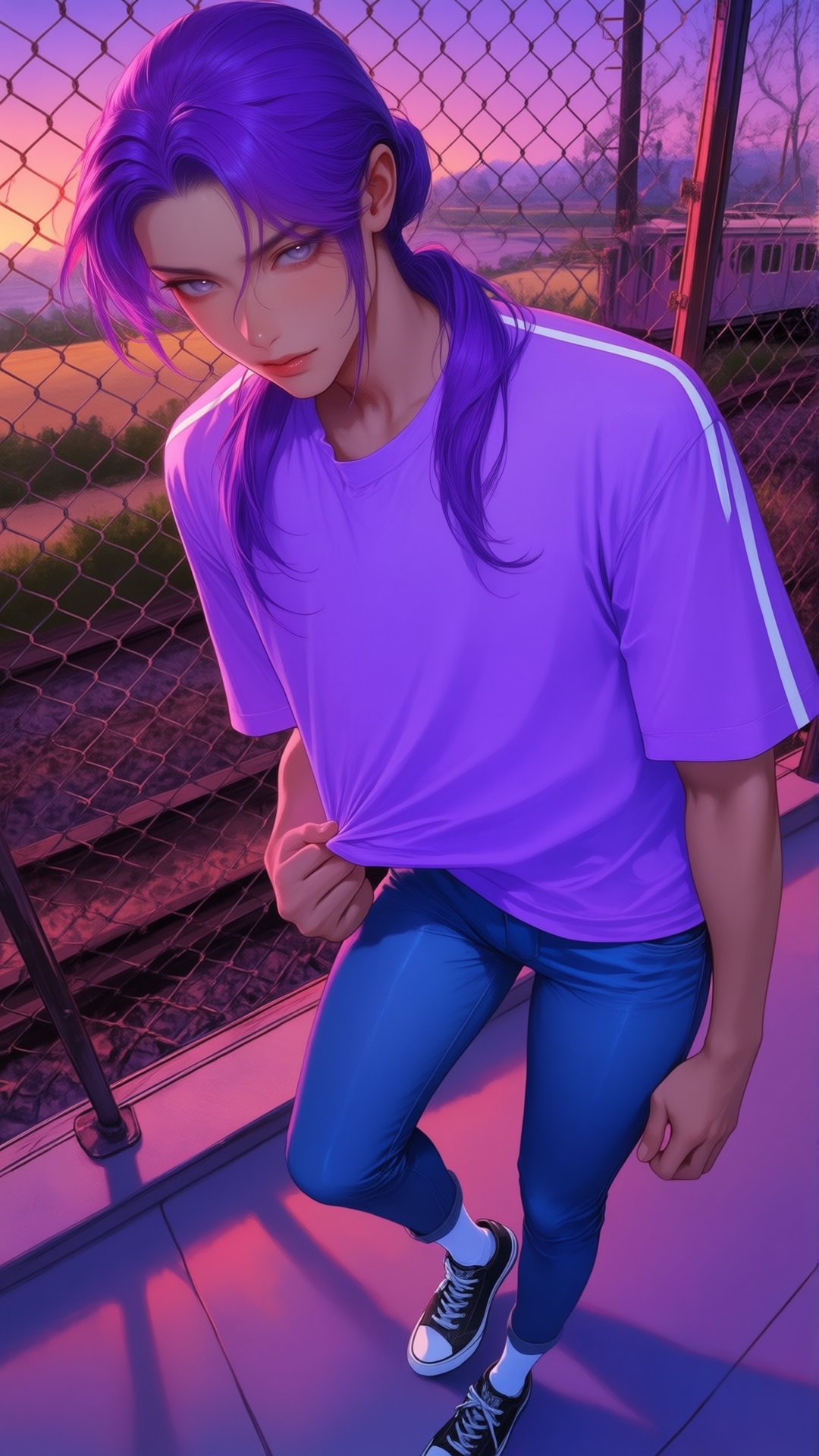 Japanese shojo manga magazine cover. Center foreground: - a vibrant,  stylized scene. "((1boy)),  male focus on Tensor.Art