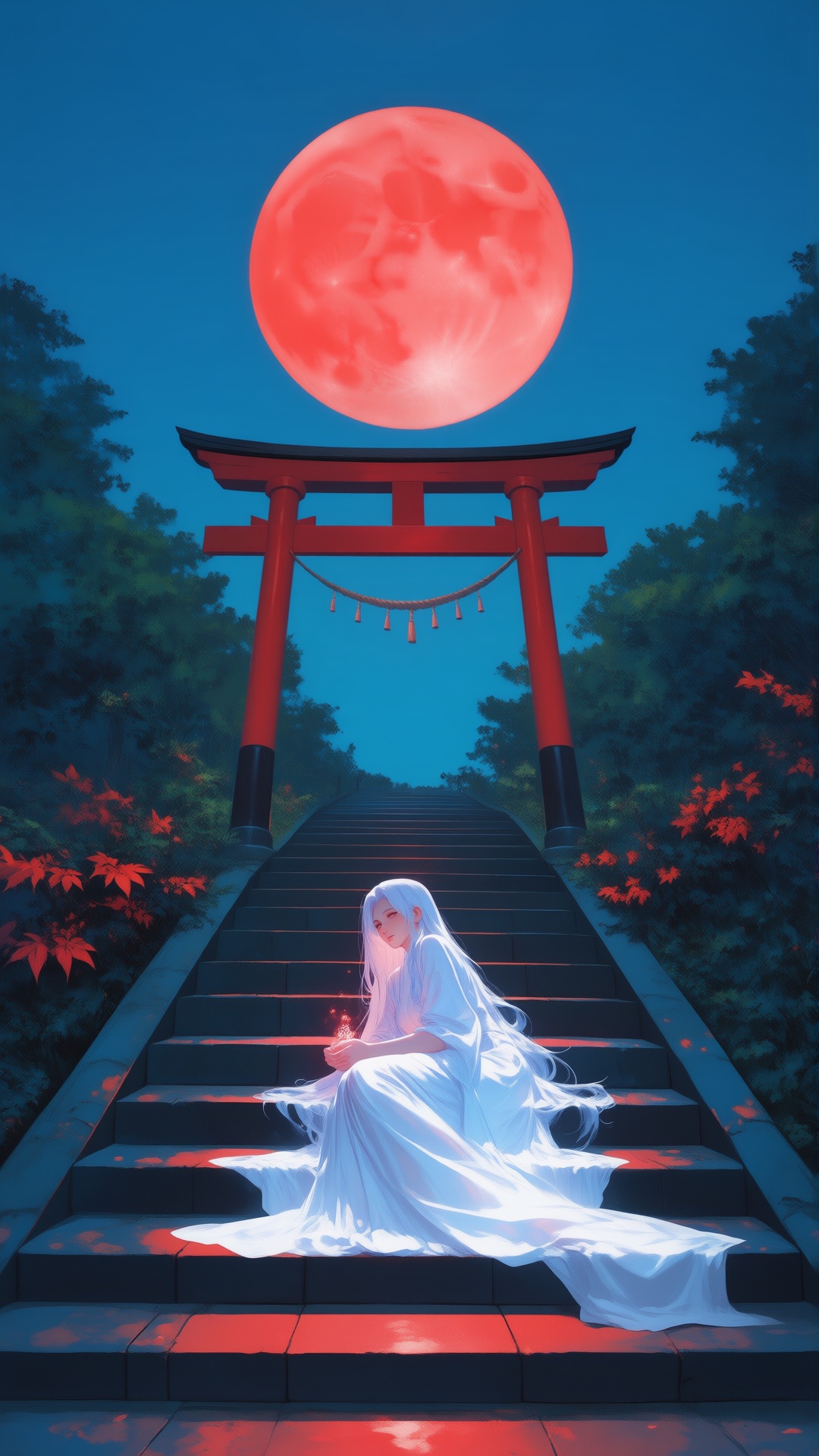 Japanese shojo manga magazine cover. Center foreground: - a vibrant,  stylized scene. "The image depicts a serene nighttim...