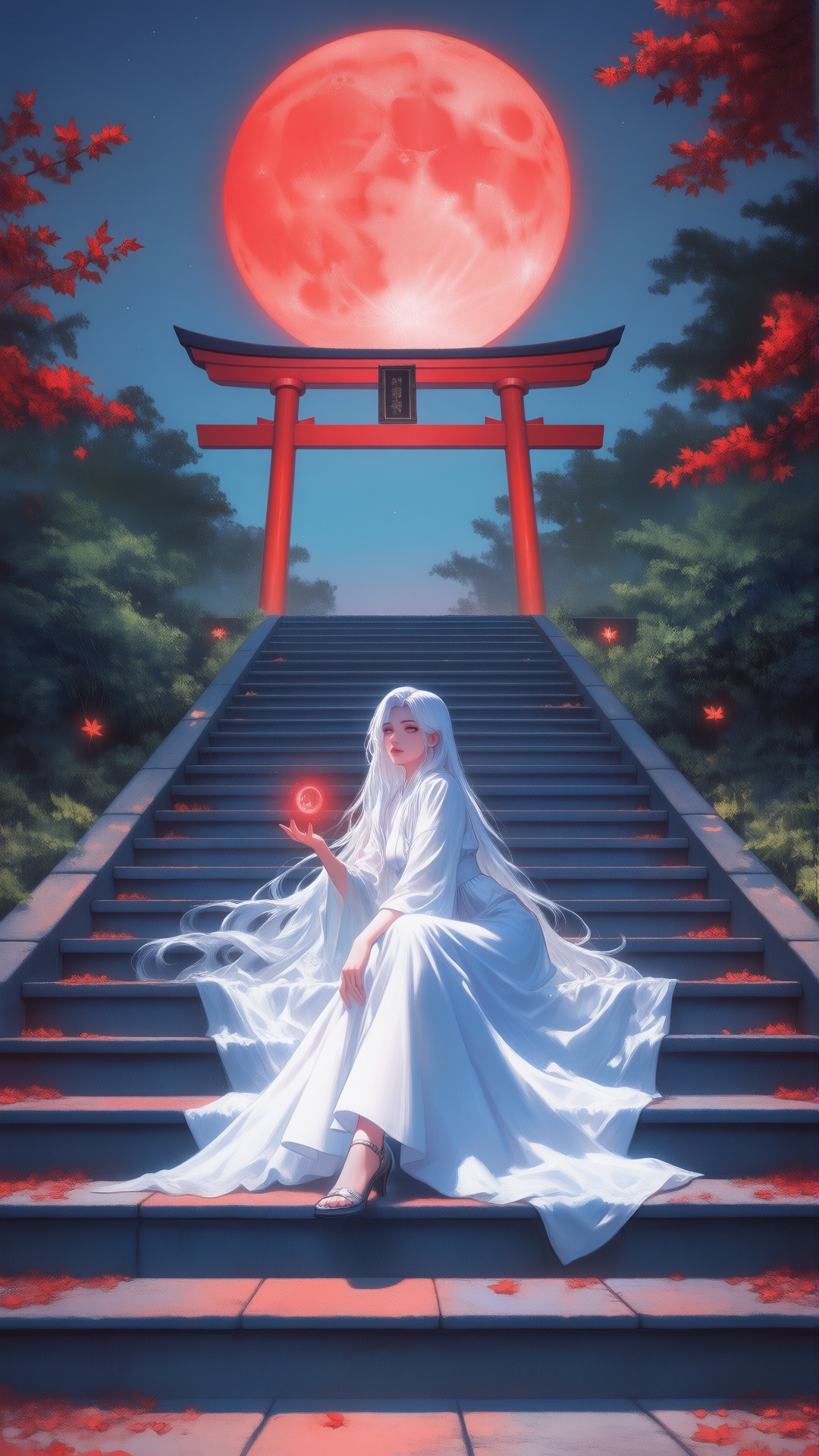 Japanese shojo manga magazine cover. Center foreground: - a vibrant,  stylized scene. "The image depicts a serene nighttim...