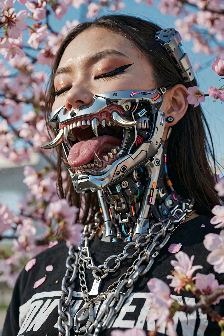 An ultra-detailed,  hyper-realistic cinematic portrait of a cyberpunk female cyborg,  close-up shot.Subject and Cybernetic...