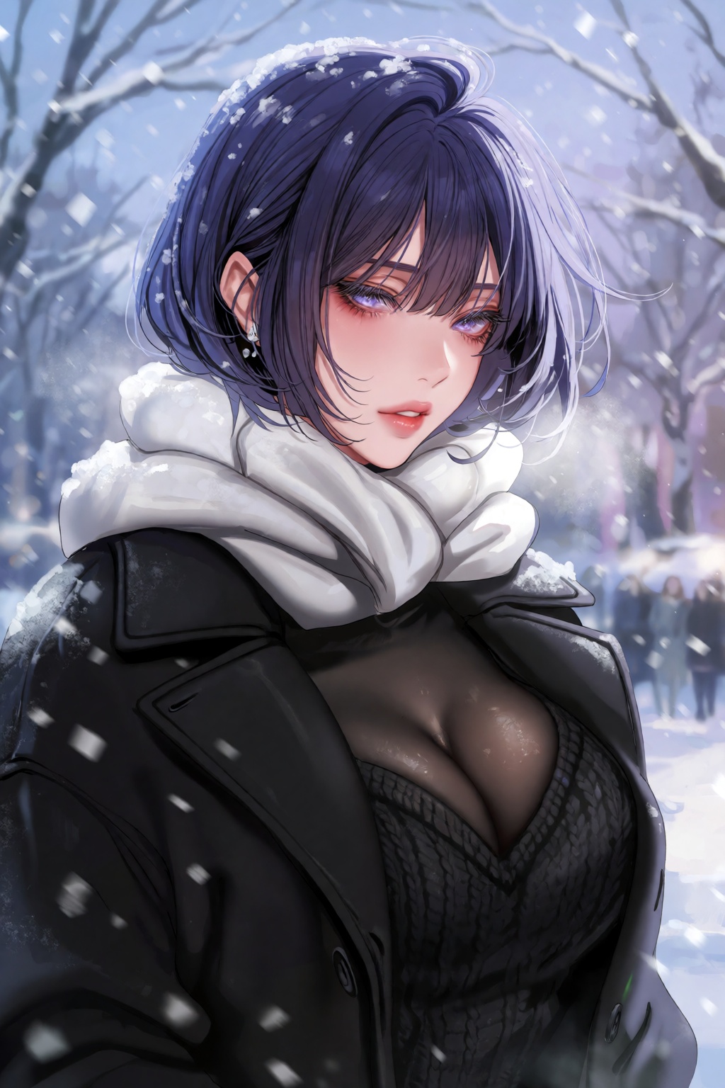 Masterpiece,  best quality,  high resolution. An intimate close-up portrait of a beautiful anime woman standing quietly in...