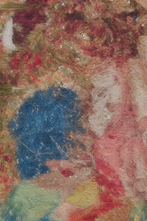 embroidery style,  close-up portrait of a cheerful girl laughing in a garden,  detailed needlework texture on Tensor.Art