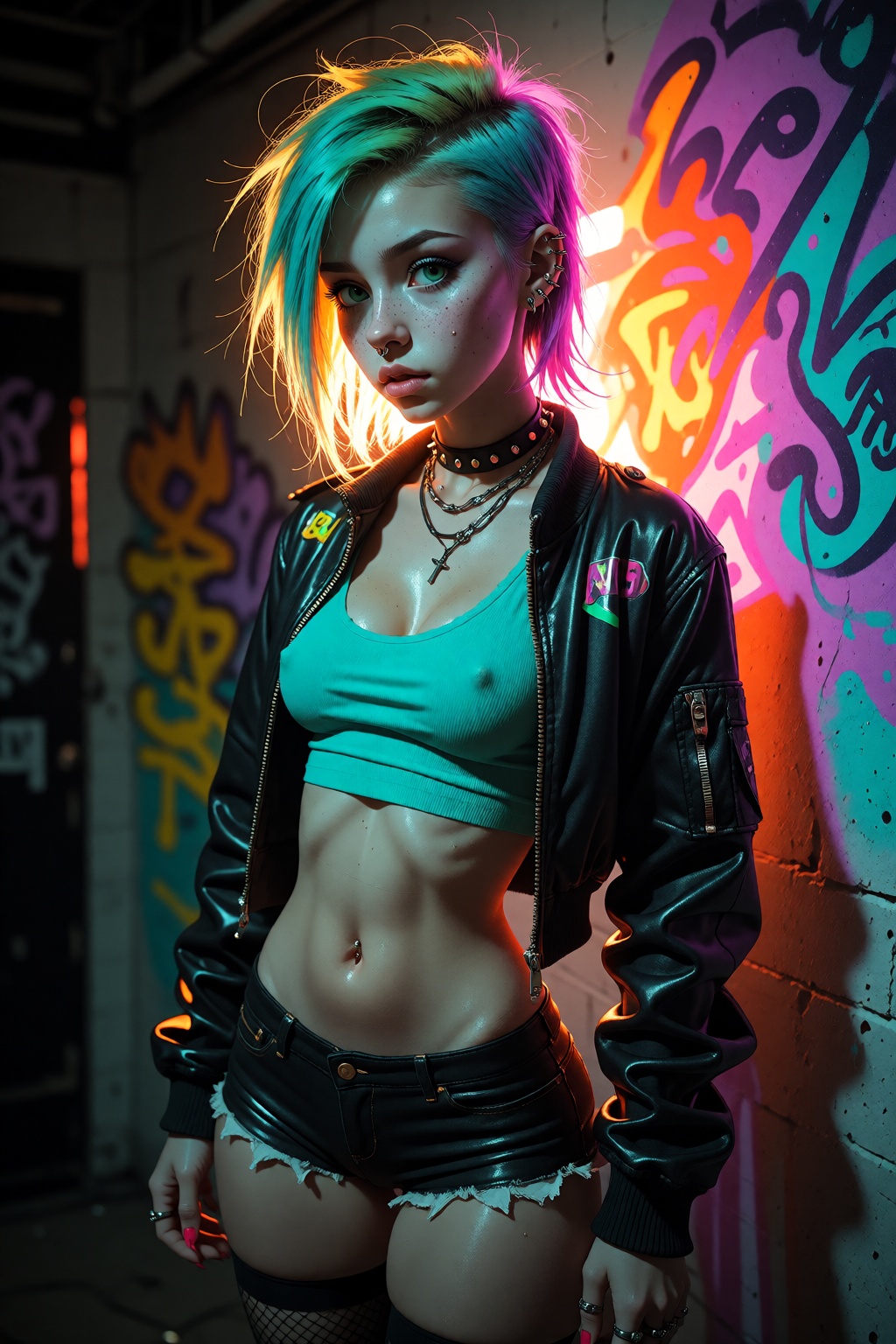 Realistic photography,  a cute punk teenager,  dyed hair on Tensor.Art