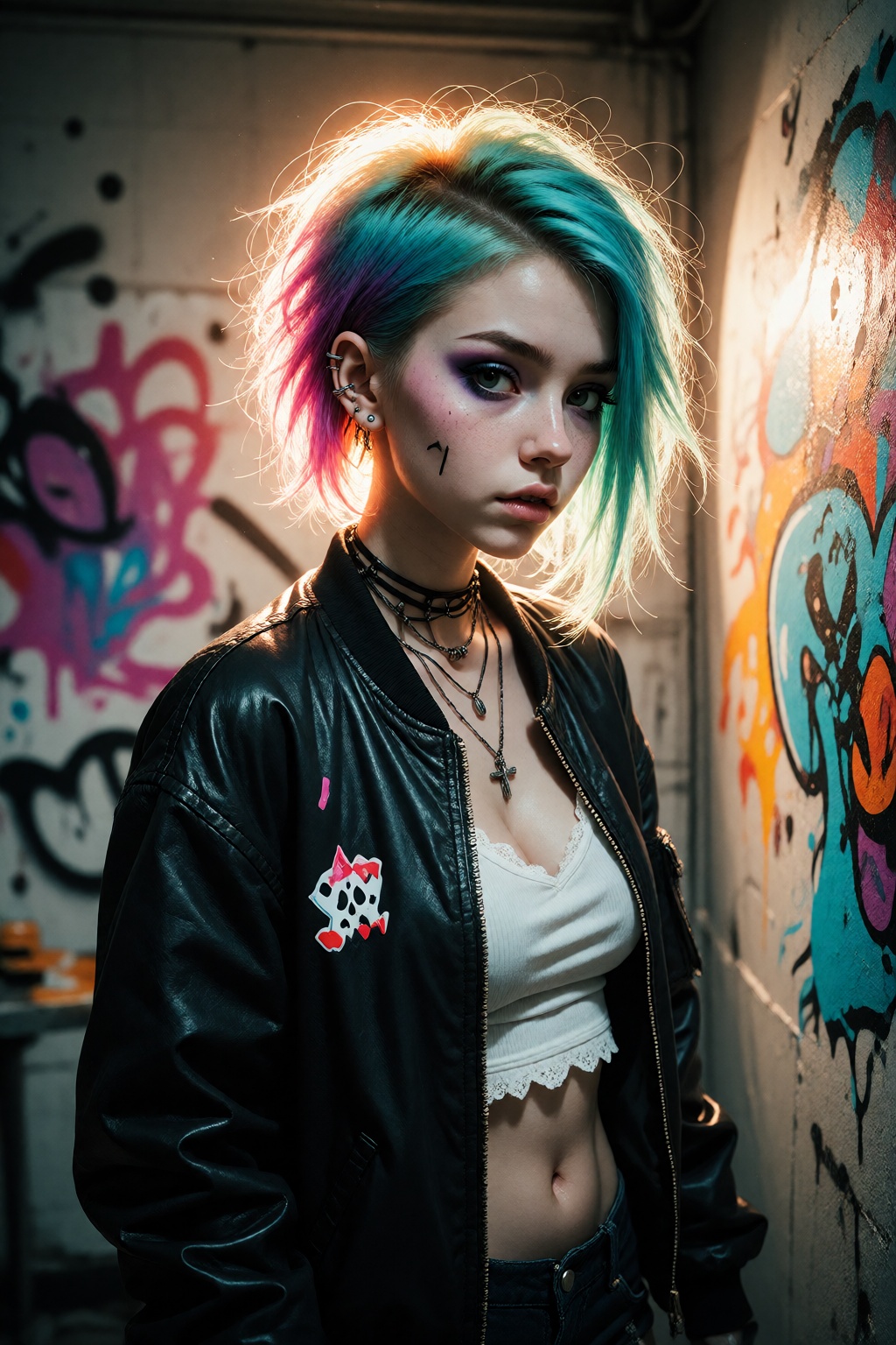 Realistic photography,  a cute punk teenager,  dyed hair on Tensor.Art