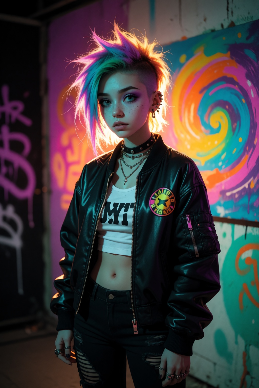 a cute punk teenager,  dyed hair,  piercings on Tensor.Art