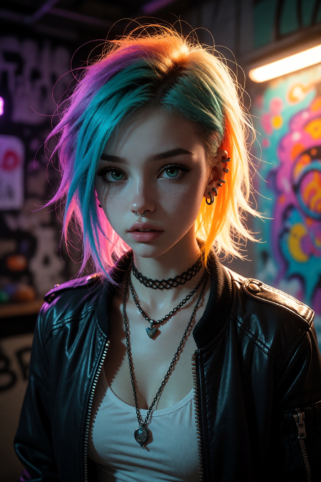 Realistic photography,  a cute punk teenager,  dyed hair on Tensor.Art