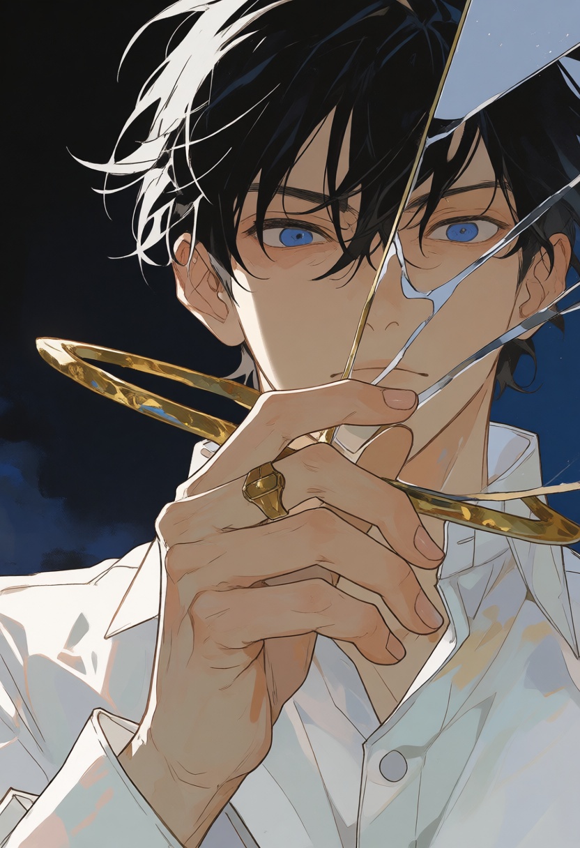 niji-siji,  An anime-style male character,  with half of his face visible. He has black hair and blue eyes on Tensor.Art