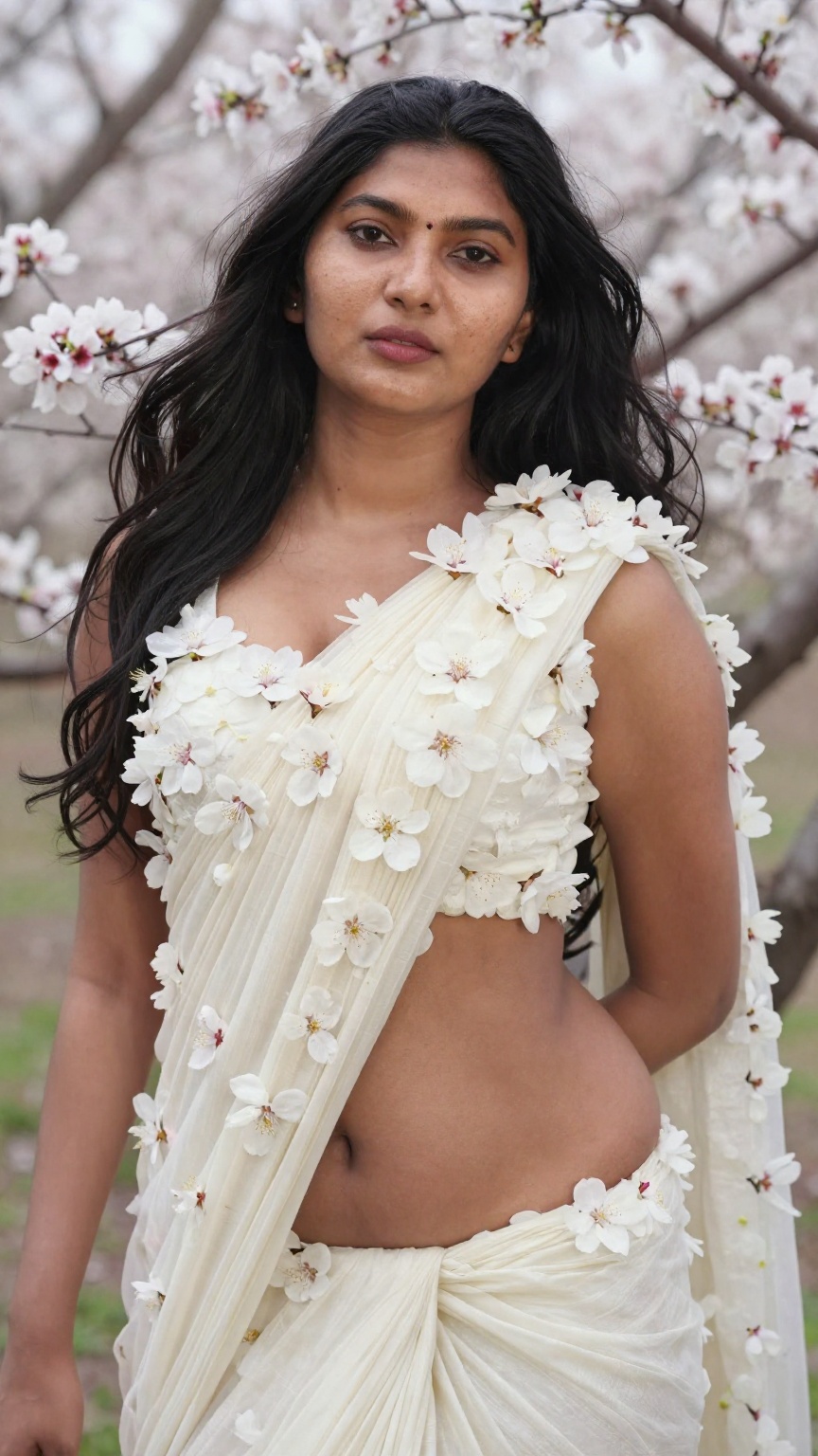 Hyper-realistic portrait of a beautiful young Indian woman with warm golden skin tone,  subtle freckles,  fine skin pores...