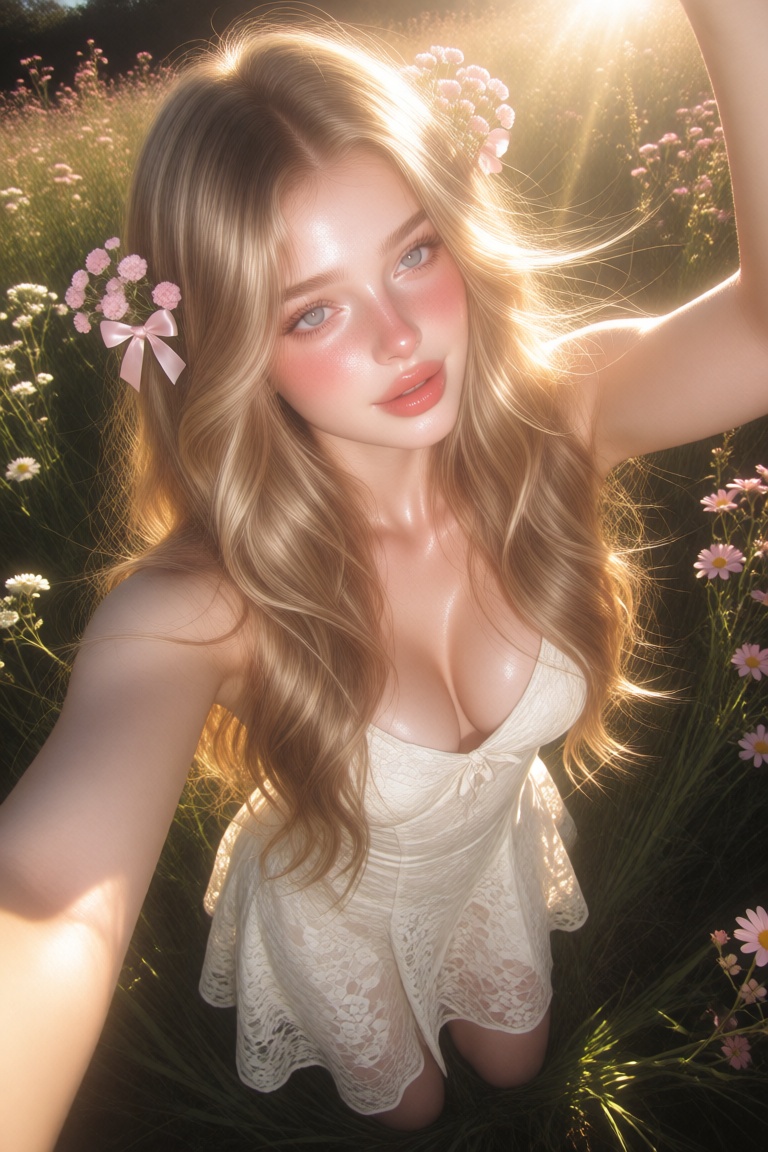 p0rcelana,  A selfie portrait of a beautiful woman captured from a high‑angle,  slightly downward perspective as she kneel...