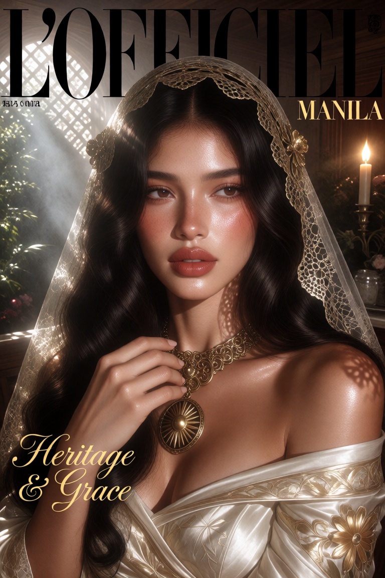 p0rcelana,  A semi-close-up magazine cover portrait for L'OFFICIEL MANILA,  with the refined masthead "L'OFFICIEL" in clas...