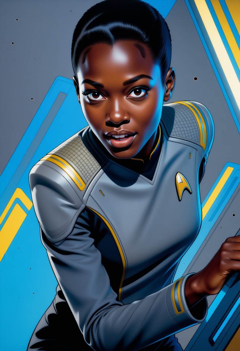 gouache painting,  close-up shot of a Senegalese ingenue as a starfleet captain,  Star Trek Discovery on Tensor.Art