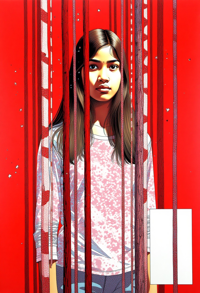 gouache painting,  waist-up portrait of a brunette Filipino-Australian ingenue in a redwood forest designed by Patrick Cau...