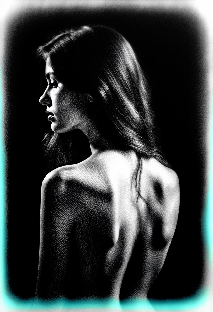 gouache painting,  portrait of a woman from the back,  long dark hair on Tensor.Art