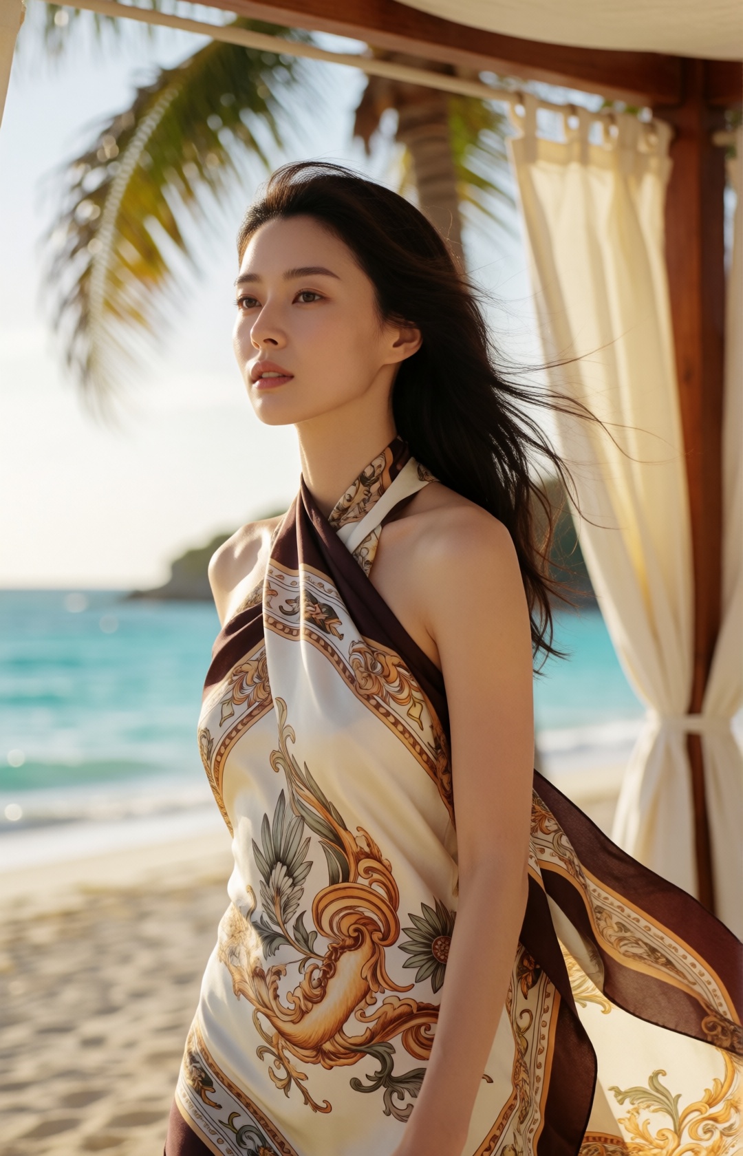 luxury resort editorial,  stunning young korean woman,  refined facial features on Tensor.Art