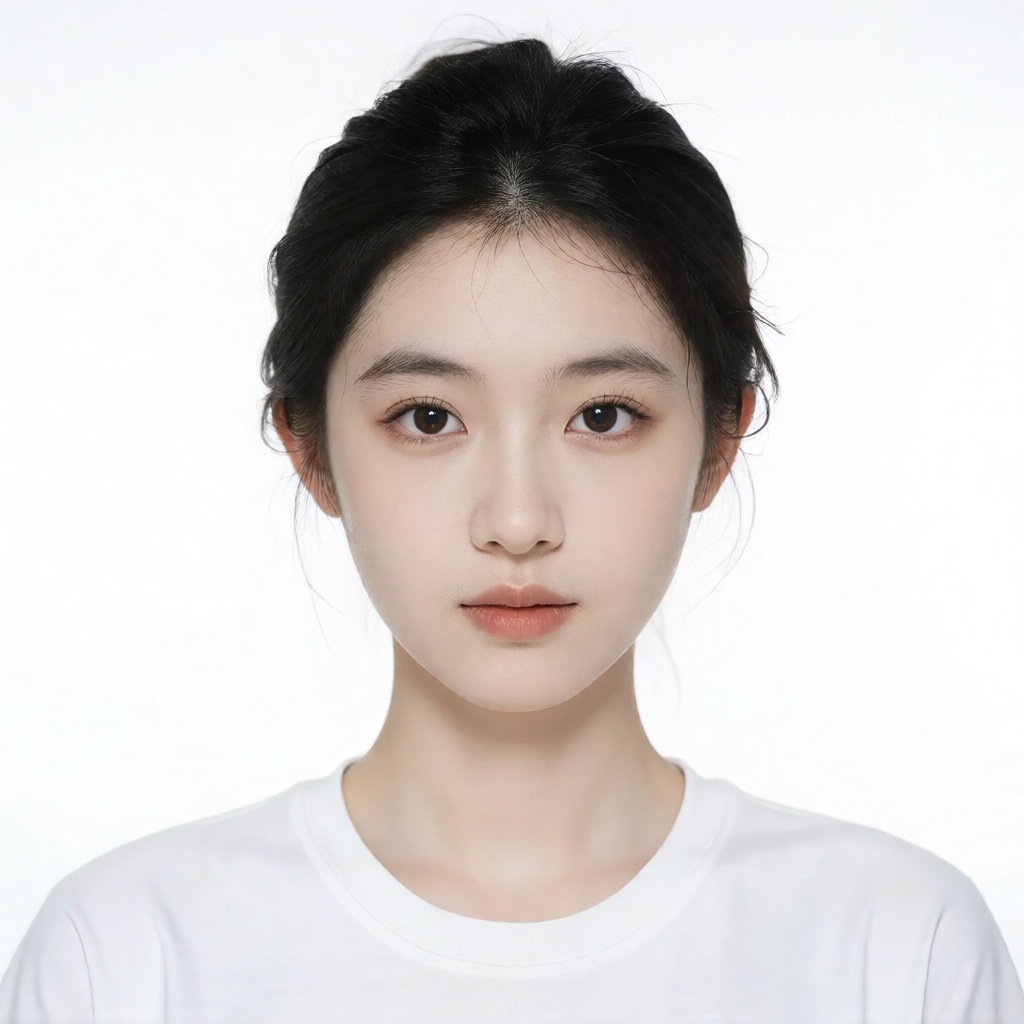 照片中是一位年轻的亚洲女性,  这是一张标准正式的证件照,  背景是纯净的纯白色 by 让AI更感性 on Tensor.Art