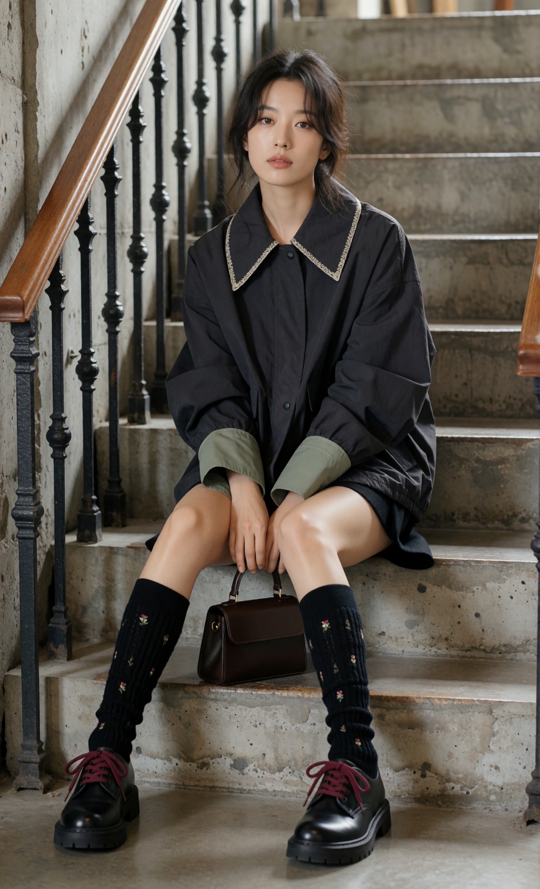 full-body seated portrait of a beautiful 20yo korean woman,  harmonious delicate facial proportions,  elongated almond-sha...