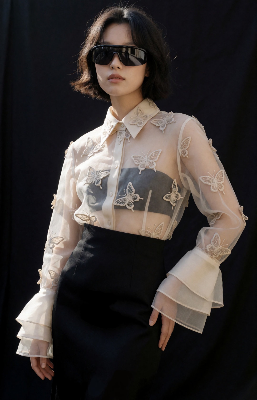 avant-garde couture editorial,  young Korean fashion model,  full bust on Tensor.Art
