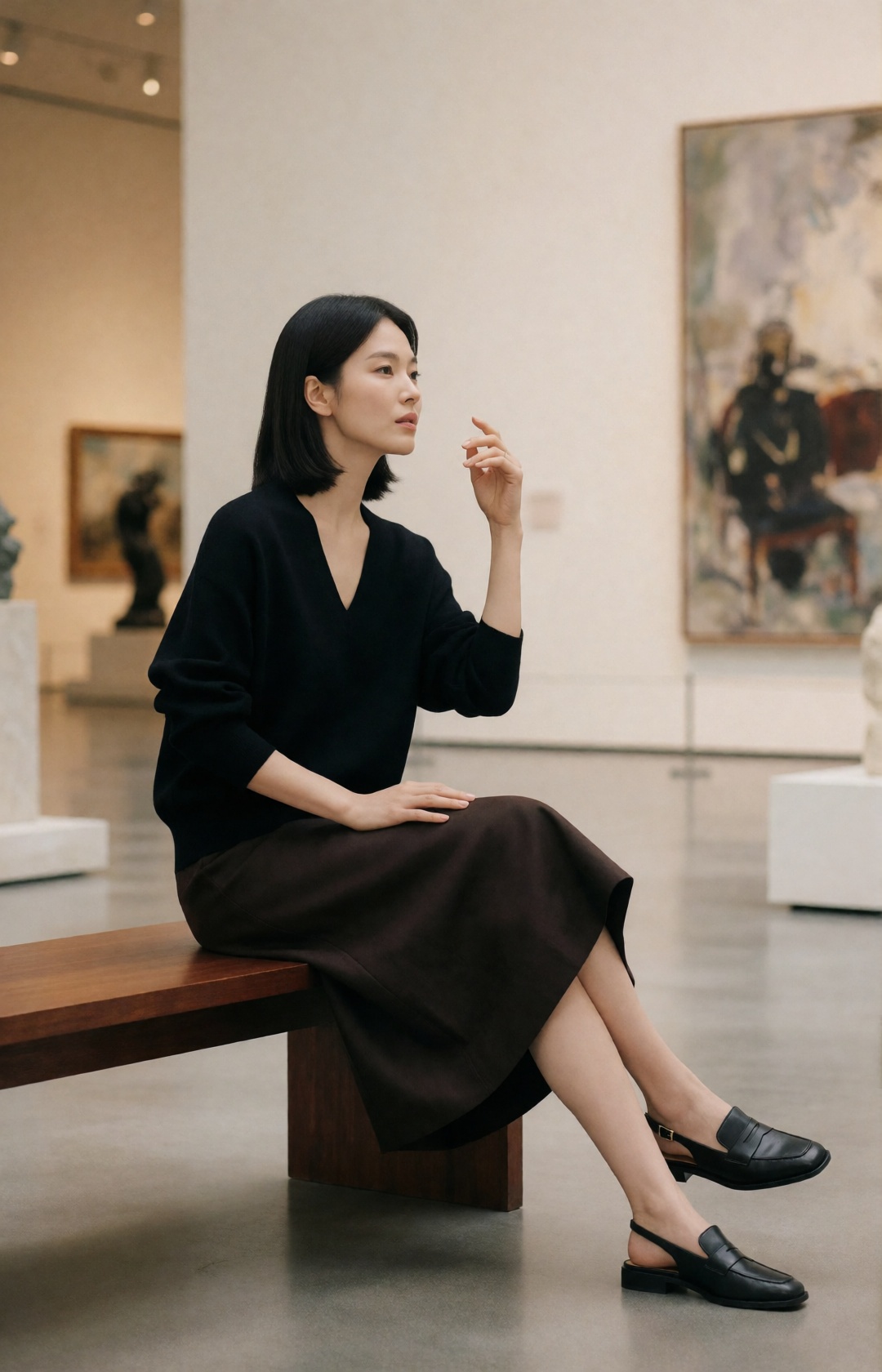 cinematic luxury fashion editorial,  beautiful young Korean woman with elegant elongated proportions,  tall slender figure...