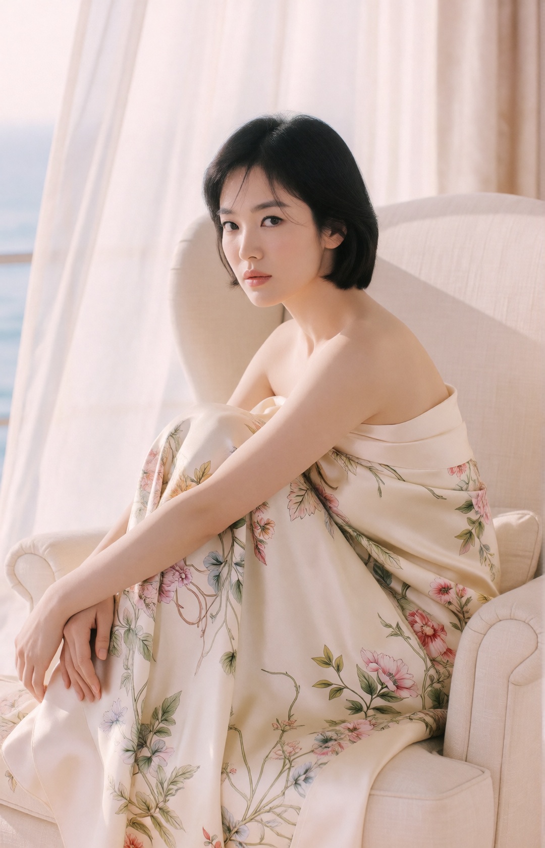 luxury editorial portrait,  young Korean woman,  slim elegant figure on Tensor.Art