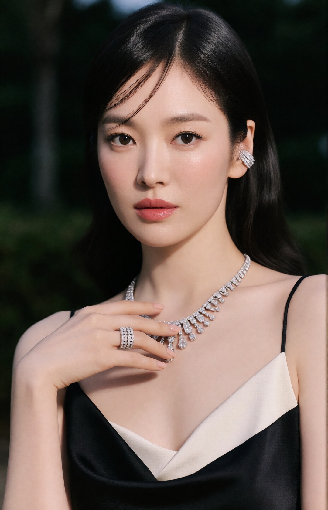 luxury high jewelry editorial,  elegant close-up portrait,  naturally elegant young Korean woman on Tensor.Art