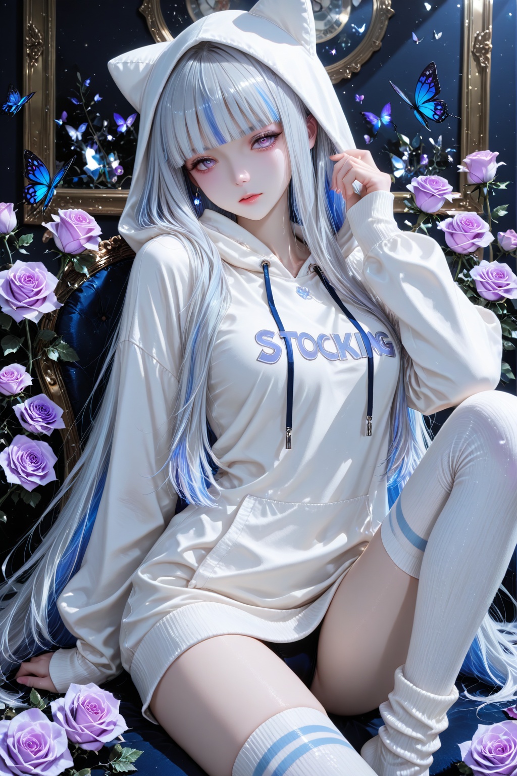 Silver Hair,  crystal hair,  Butterfly on Tensor.Art