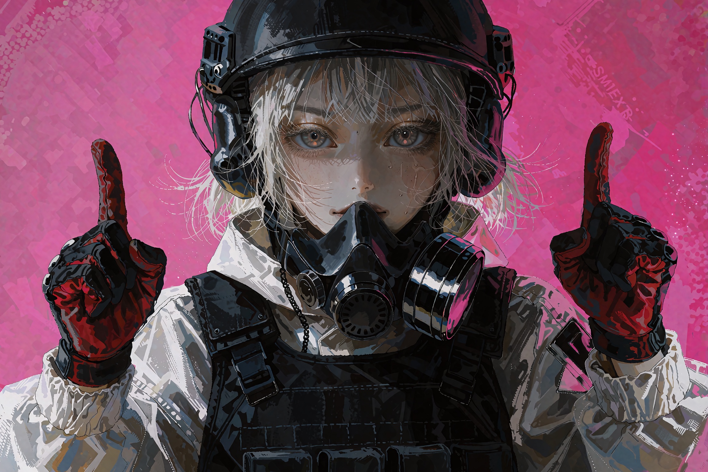 @**1EXTR,  anime girl in tactical gear,  solid hot pink background on Tensor.Art
