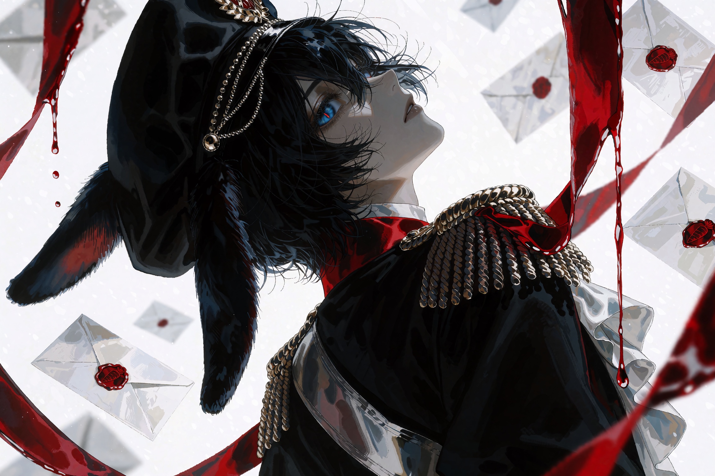 @**1EXTR,  A striking 2D anime illustration captures a figure with drooping black rabbit ears and gothic military attire l...