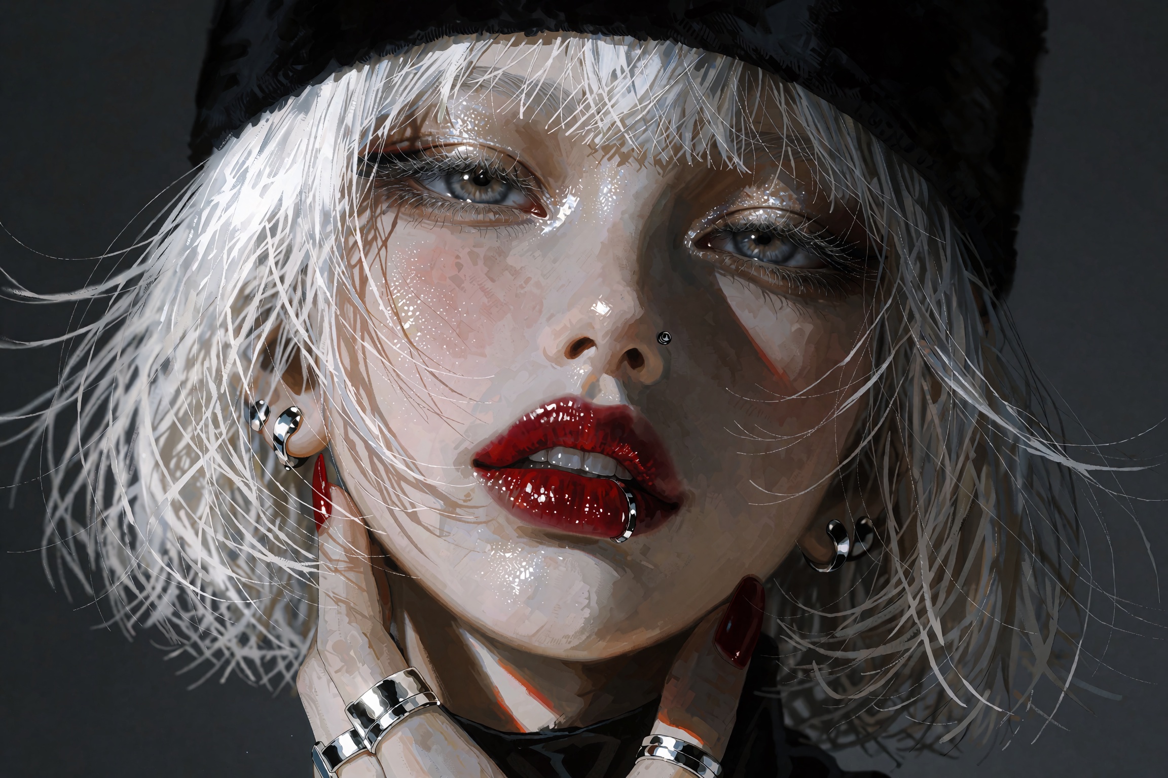 @**1EXTR,  Close-up beauty portrait of a woman,  glossy bright red lips on Tensor.Art