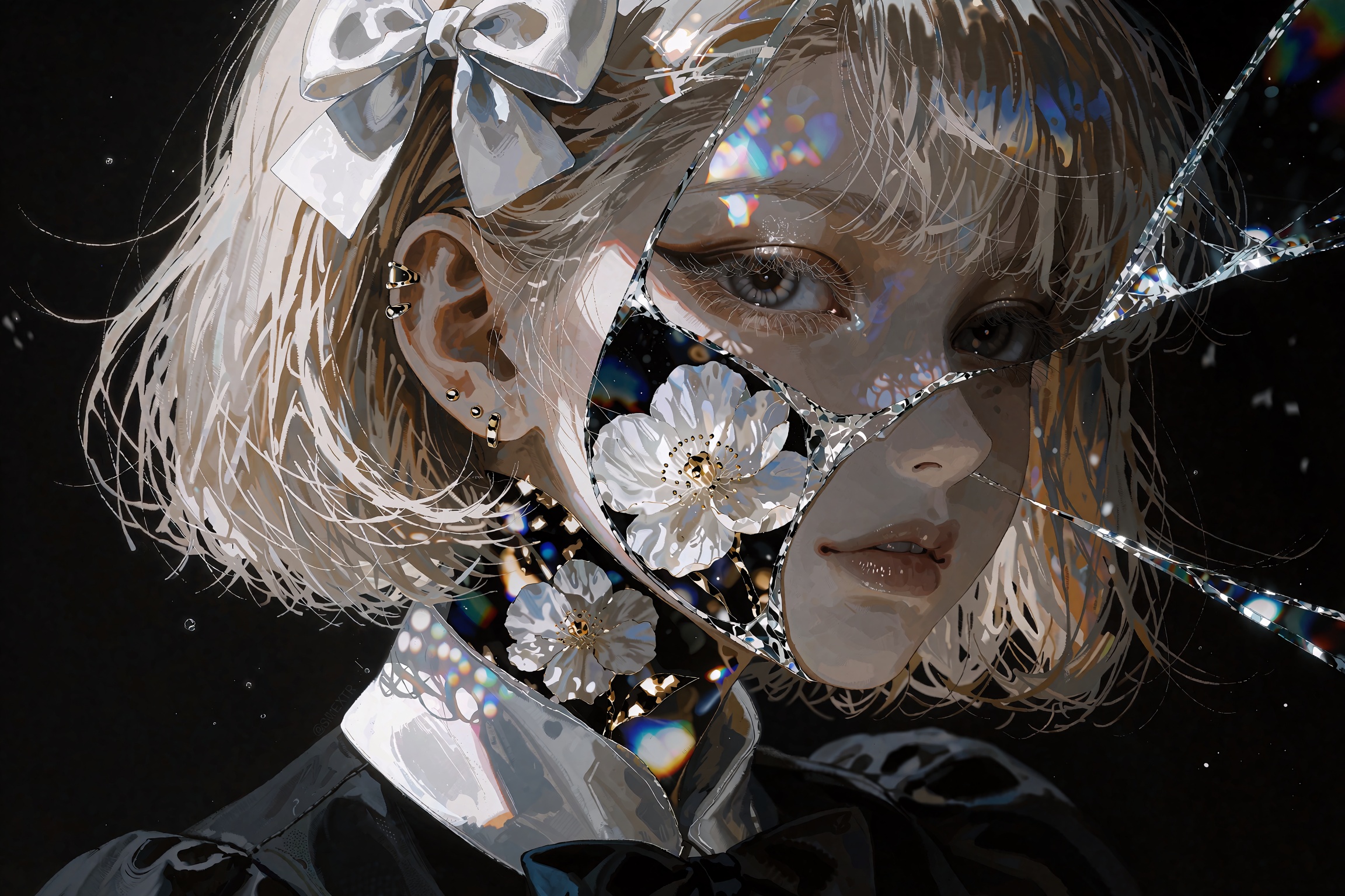 @**1EXTR,  stylized anime girl profile portrait,  short blonde hair on Tensor.Art