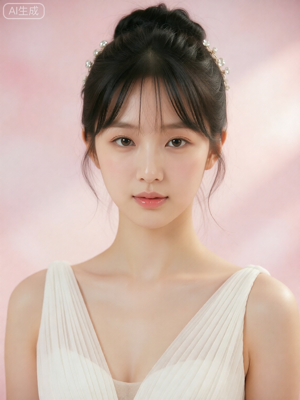 Art photo,  A photograph of a young Asian woman with fair skin and delicate features,  wearing a white by Sayid on Tensor.Art