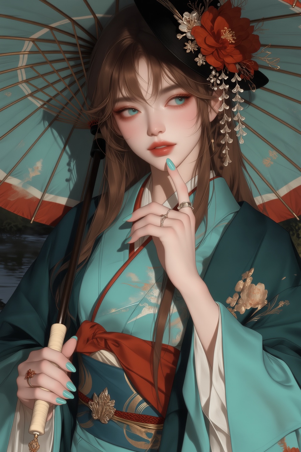 1girl,  aqua eyes,  brown long hair on Tensor.Art