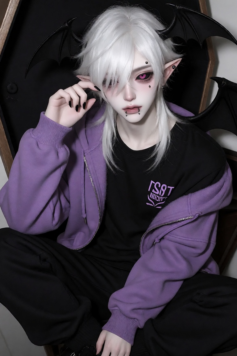1boy,  bat wings,  black nails on Tensor.Art