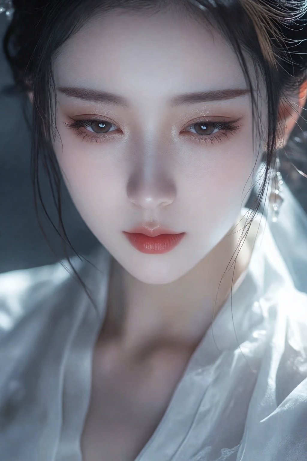 中国戏曲成熟绝艳美女。一位白色衣女子,  绝世的容颜,  面部微醺 on Tensor.Art