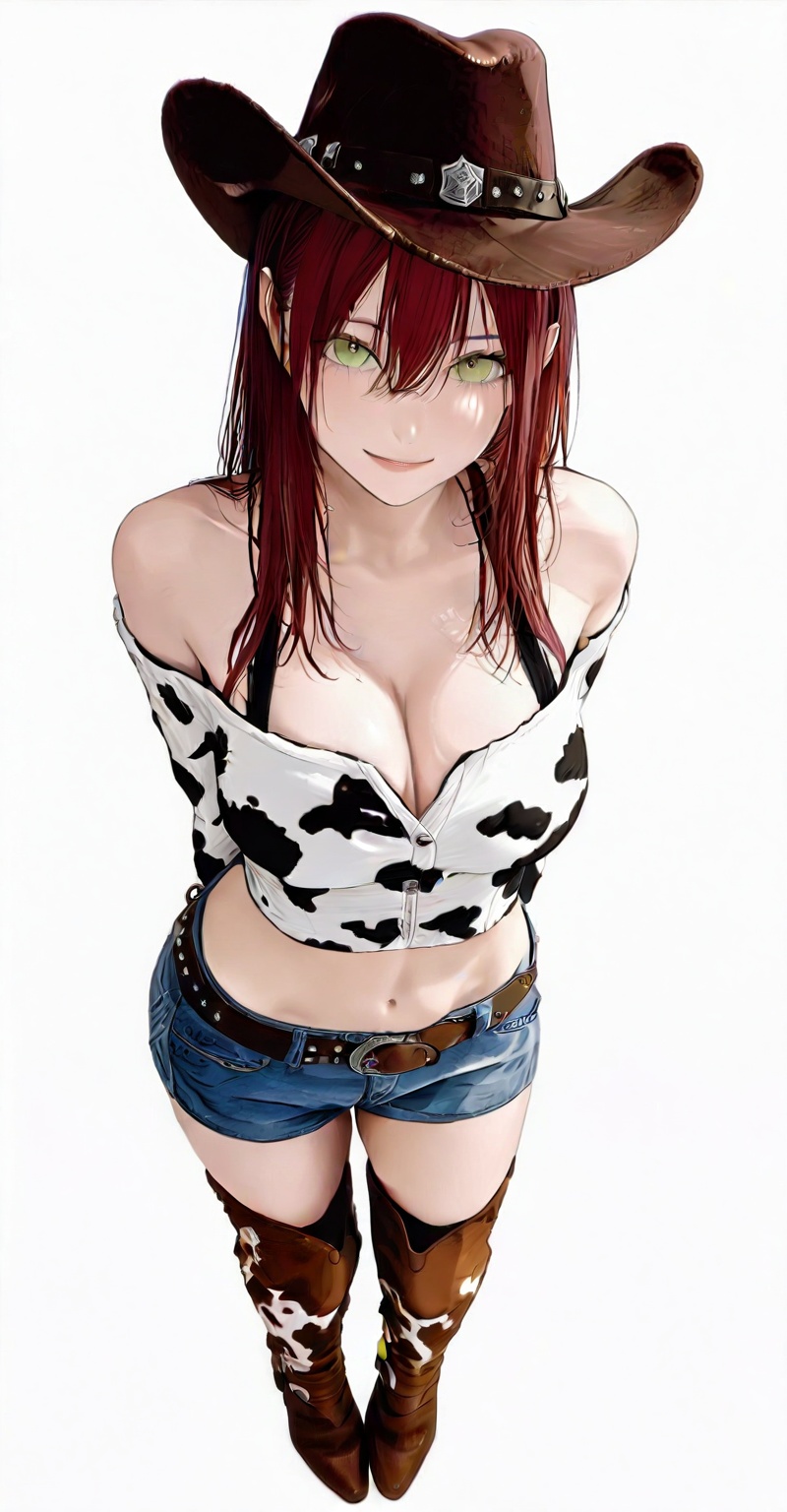 1girl solo long hair breasts looking at viewer smile large breasts simple background shirt thighhighs hat white background...