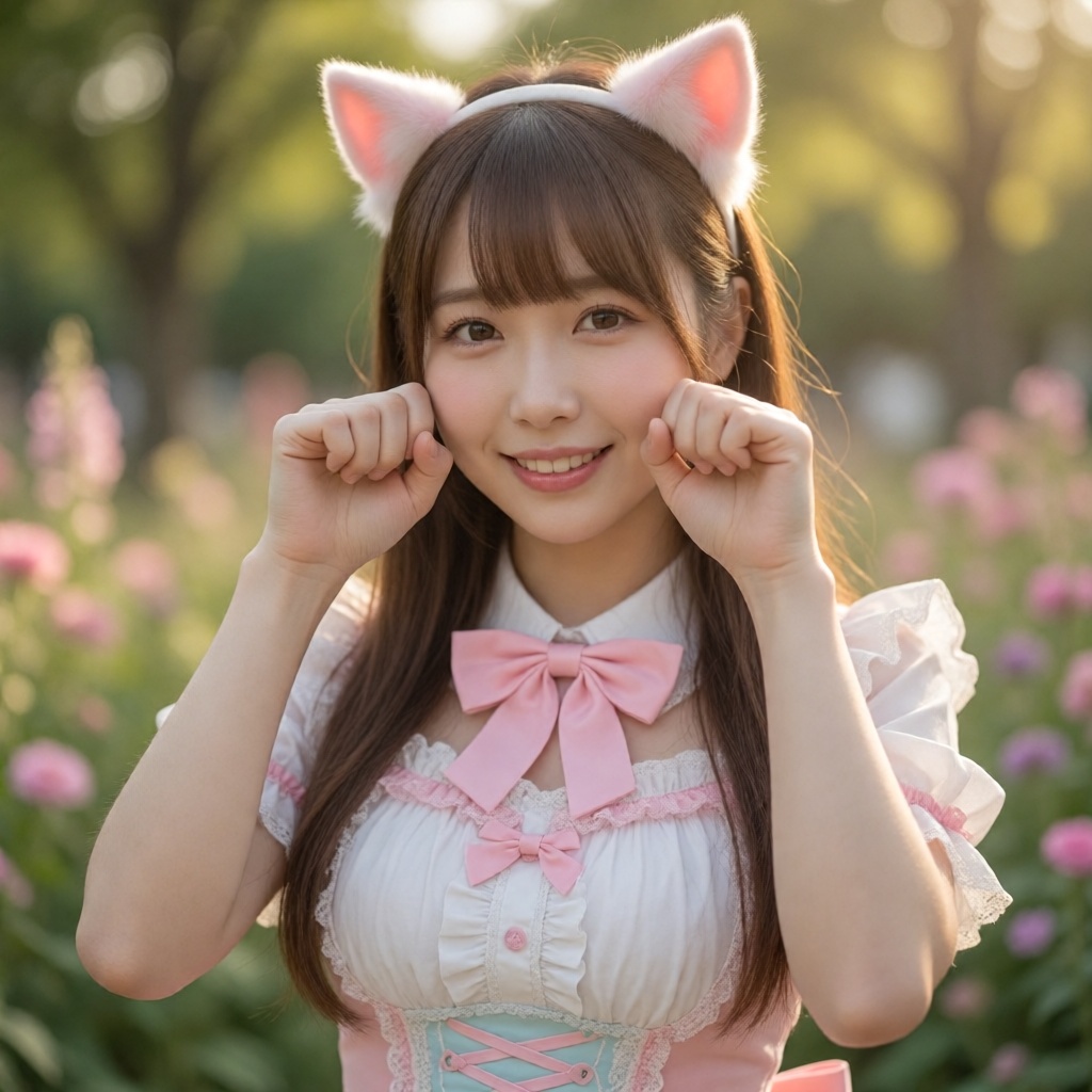 An exquisite high-resolution upper-body portrait of a beautiful East Asian woman with long,  smooth brown hair and gentle...