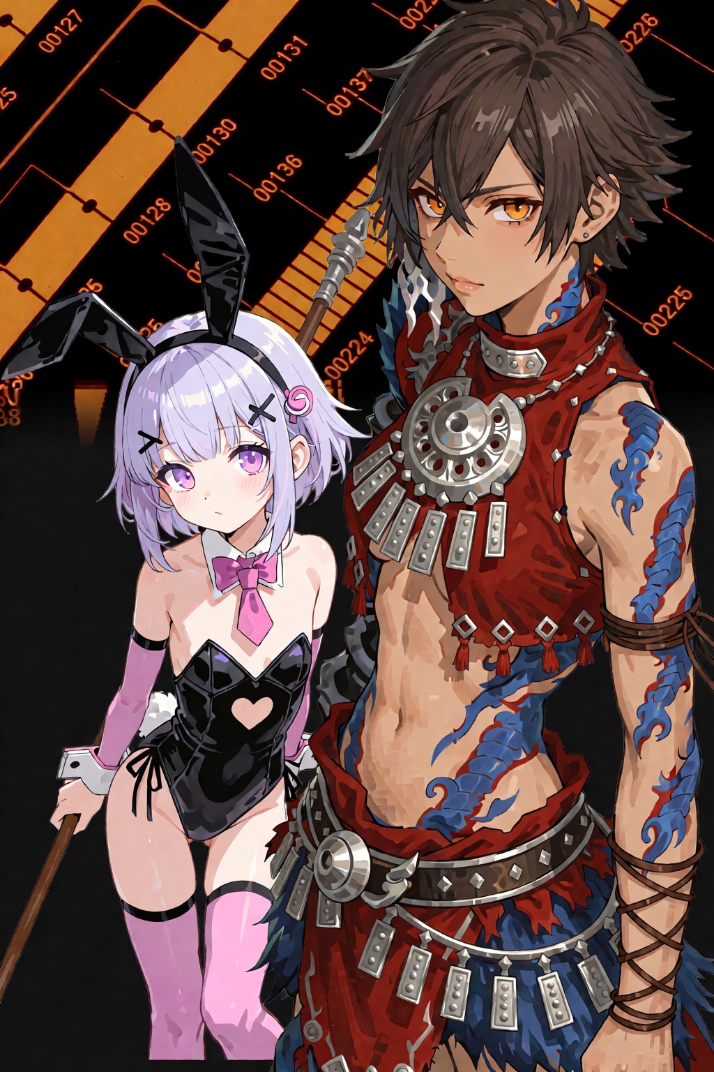 This illustration features two anime-style female characters set against a digital background. The foreground on the left...