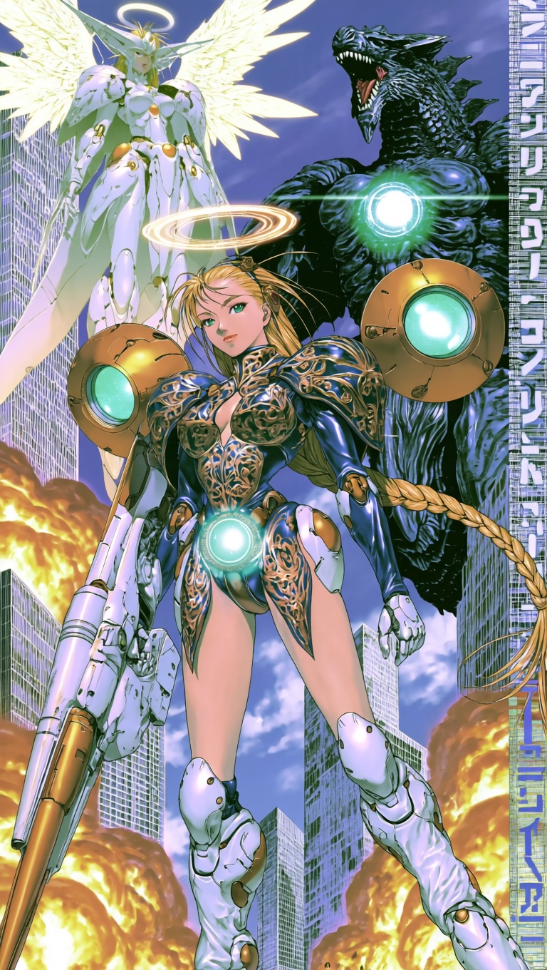 @supernalmystic,  An anime-style female mecha pilot in an explosive,  mid-motion landing pose. She has long braided golden...