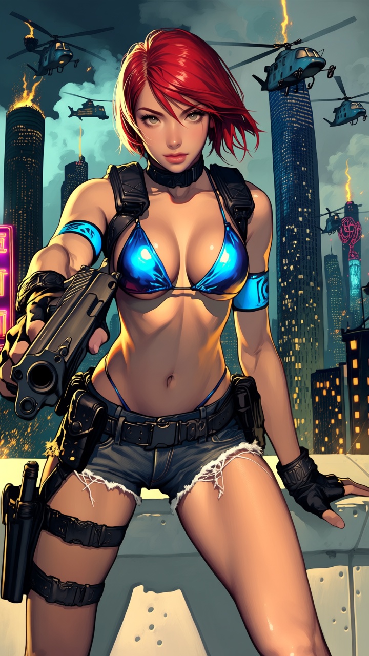 - a vibrant,  stylized scene. "Extreme close-up composition,  framed from the thighs up on Tensor.Art
