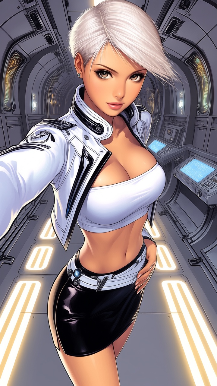 - a vibrant,  stylized scene. "Close-up cinematic composition,  framed from the thighs up on Tensor.Art