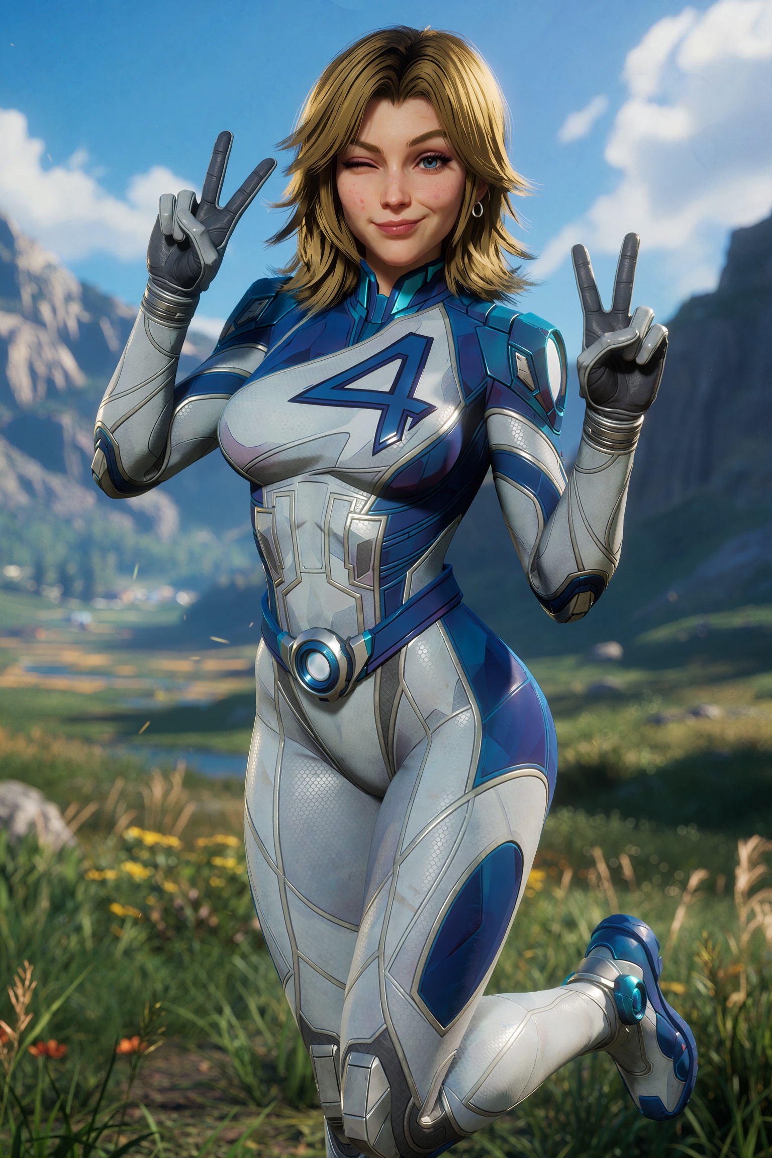 Vv.LXVIII - MR-Sue_Storm,  Cinematic photography,  MR-Sue_Storm has blonde shoulder length hair and blue eyes on Tensor.Art