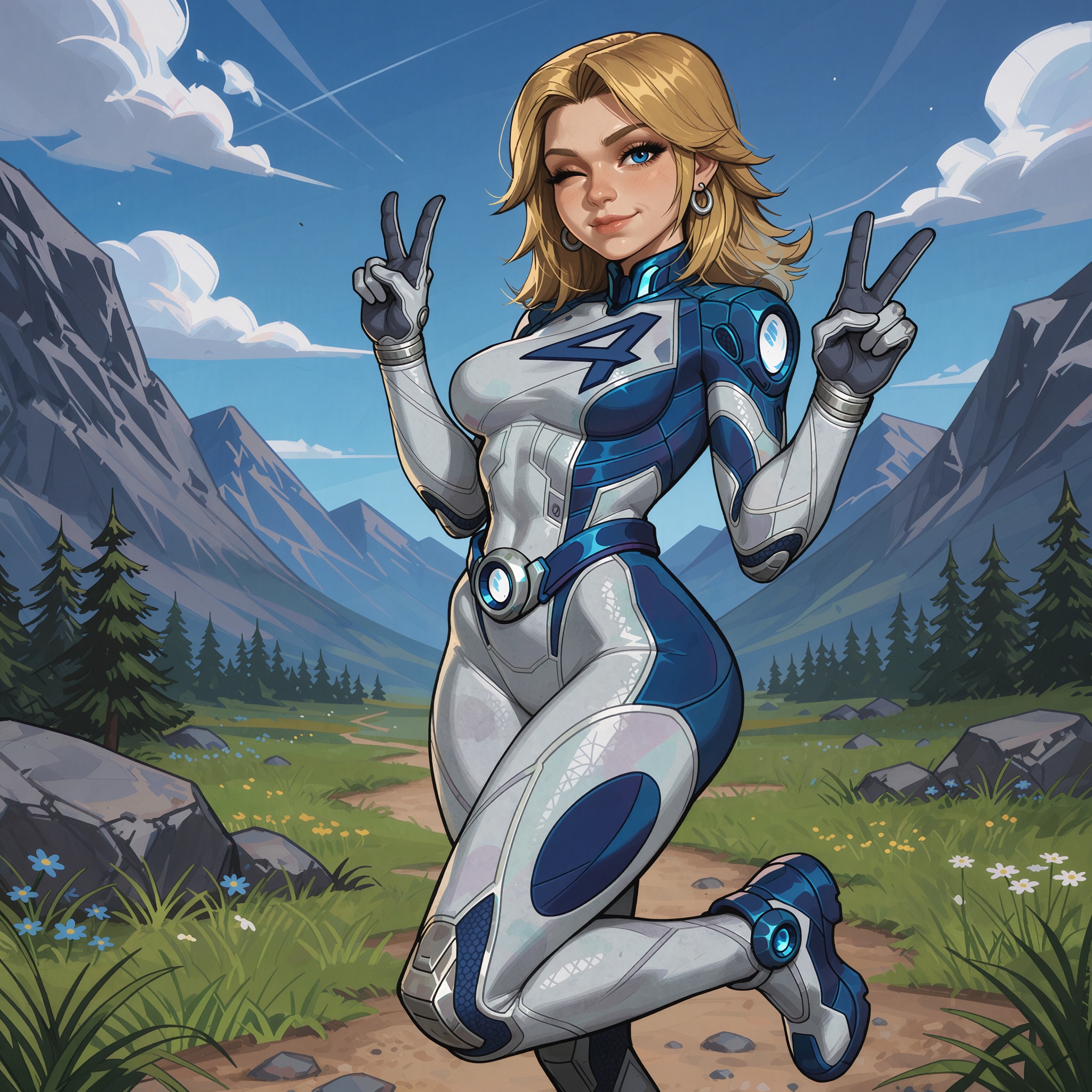 Vv.LXVIII - MR-Sue_Storm,  Vv.LXVIII - Acumen,  MR-Sue_Storm has blonde shoulder length hair and blue eyes on Tensor.Art