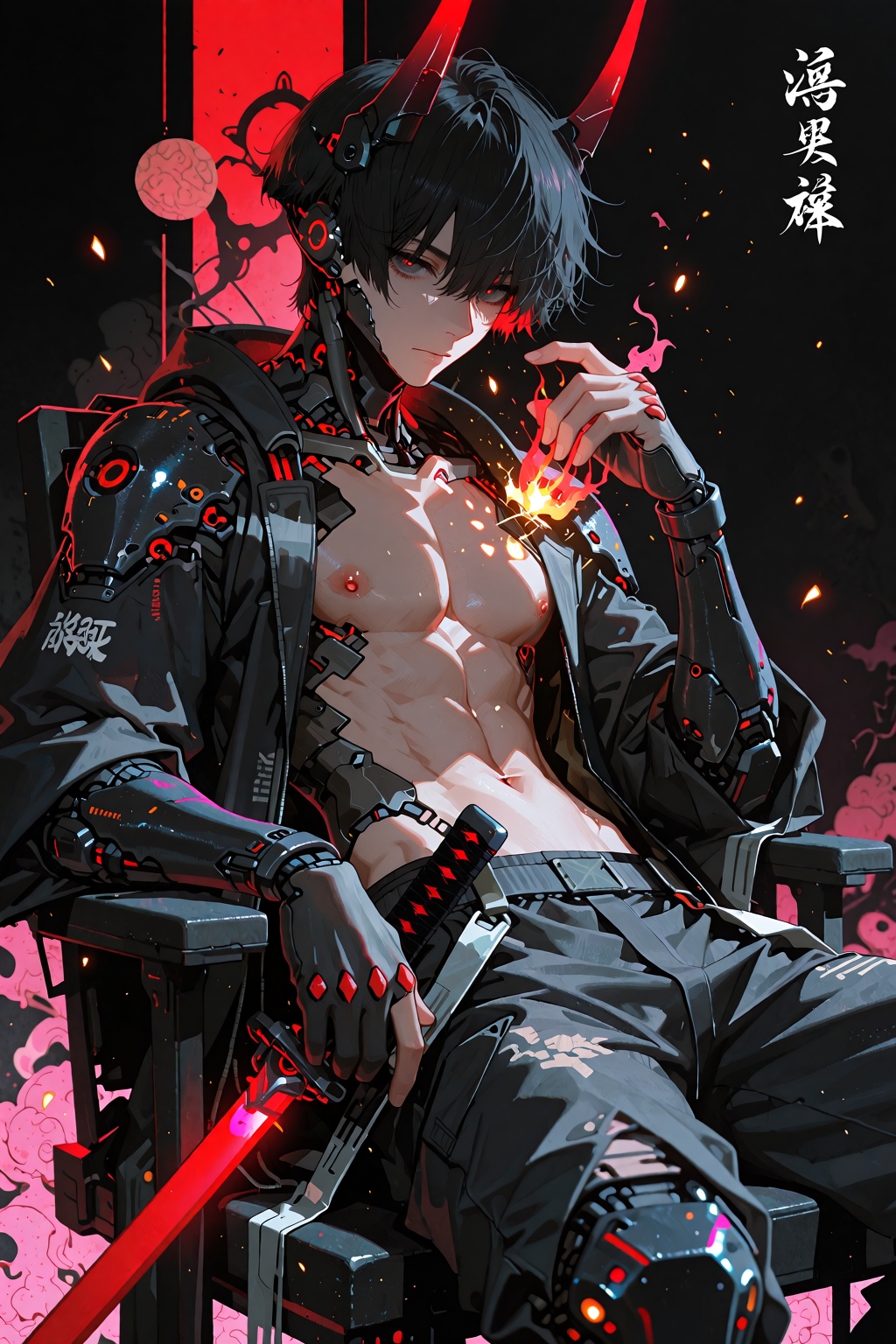A cinematic cyberpunk Japanese illustration captures a lone figure in a futuristic ritual,  rendered with breathtaking det...