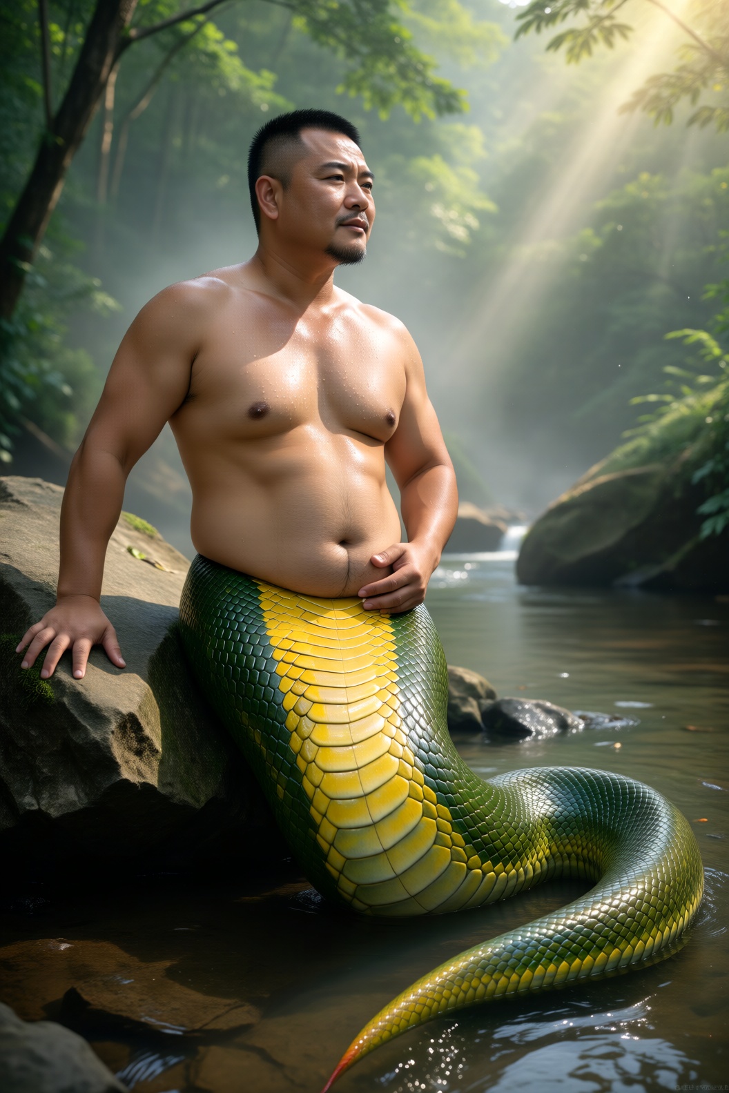蛇人男性,  中年男性,  面庞宽厚 by 一起旅行 on Tensor.Art