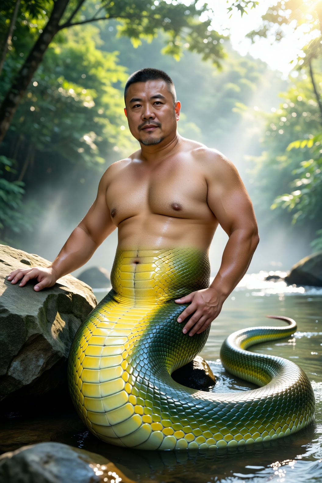 蛇人男性,  中年男性,  面庞宽厚 by 一起旅行 on Tensor.Art