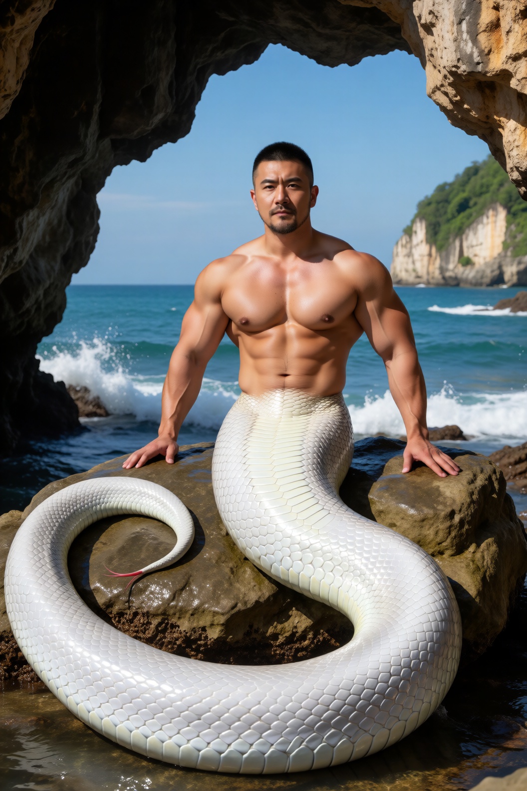 人蛇族,  中国面孔,  壮硕成熟男性 by 一起旅行 on Tensor.Art