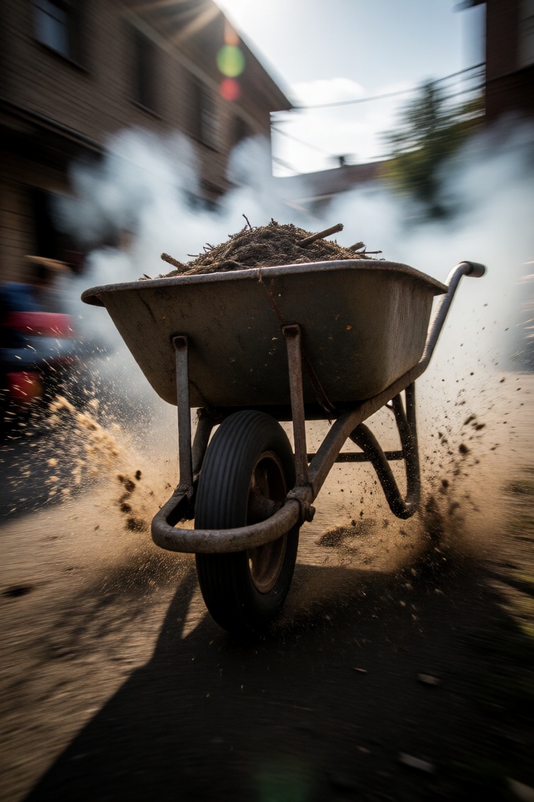 wheelbarrow in fast speed,  motion blur,  splash on Tensor.Art