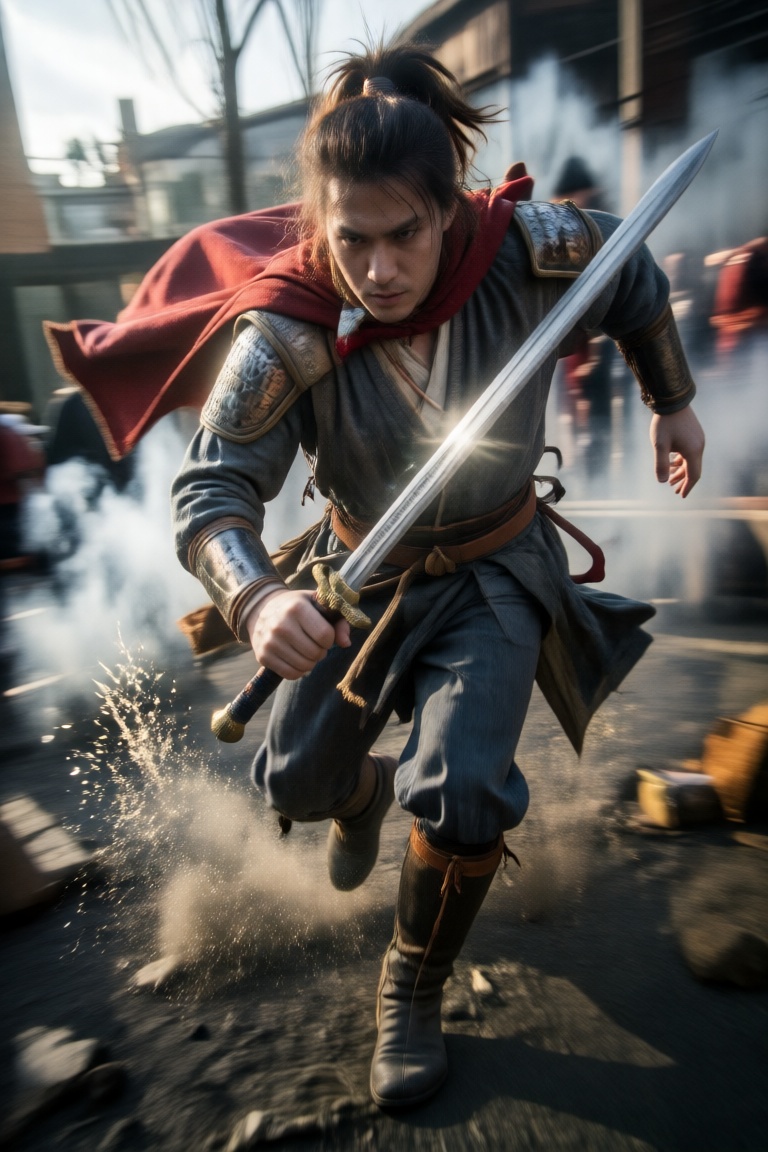 half-body,  warrior running and slashing the sword in fast speed,  motion blur on Tensor.Art