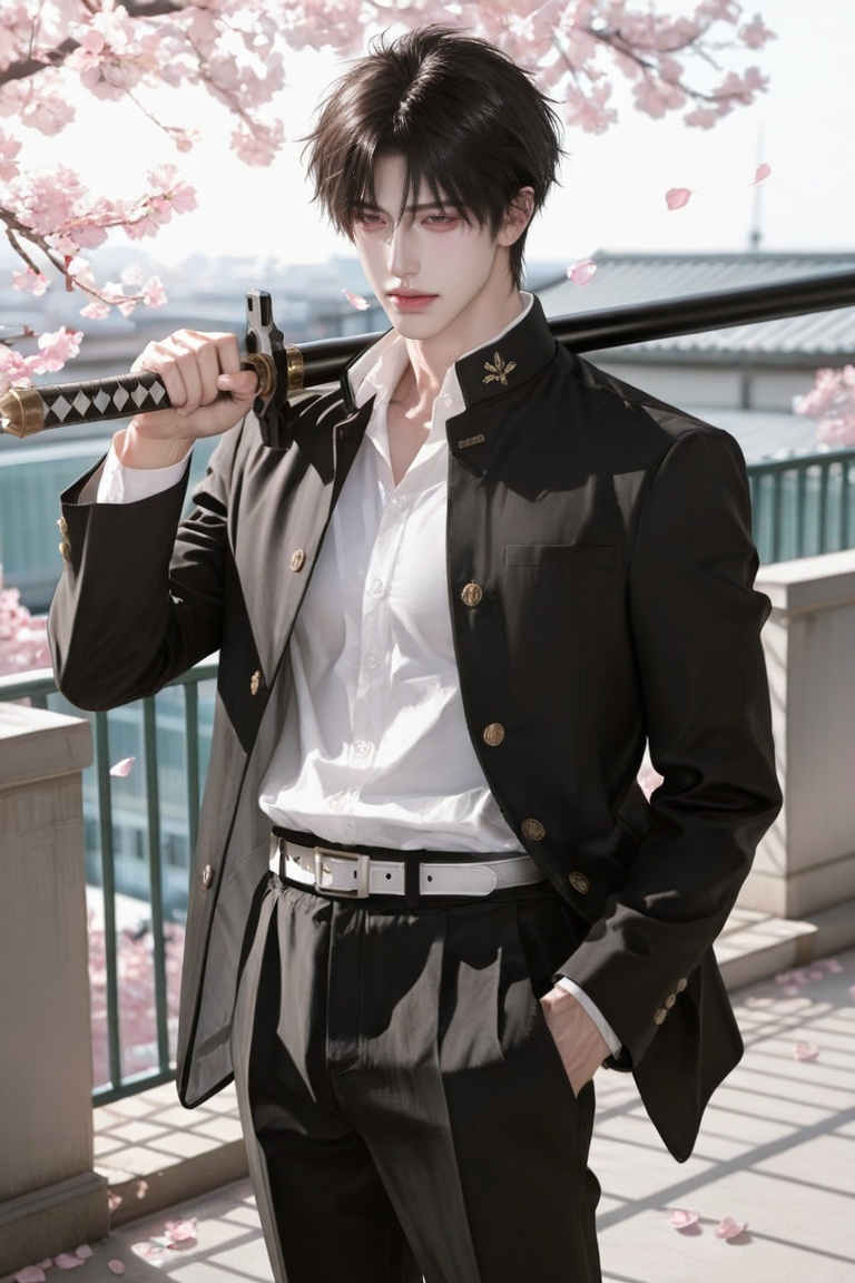 1 boy,  black gakuran jacket,  white shirt on Tensor.Art
